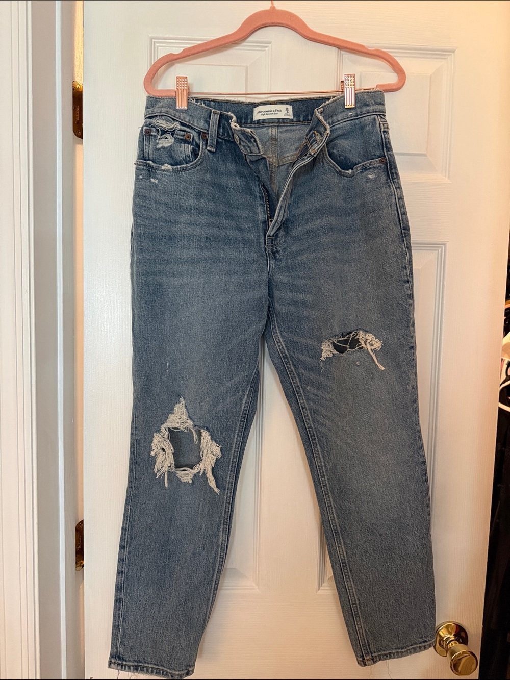 Abercrombie High-Rise Mom Distressed Women’s Blue Jeans